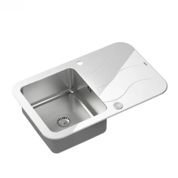 Quadri Glazz inset stainless steel sink with white glass drainer 78x50cm reversible 1208957853