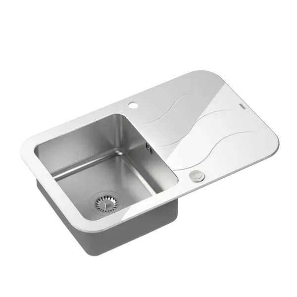 Quadri Glazz inset stainless steel sink with white glass drainer 78x50cm reversible 1208957853