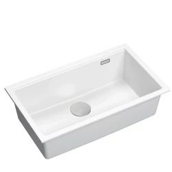 Quadri Newport II white granite inset and undermount sink with manual siphon 76x45cm 1208957854