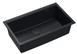 Quadri Newport II black granite inset and undermount sink with manual siphon 76x45cm 1208957855