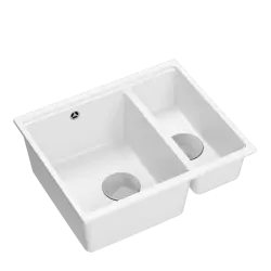 Quadri Newport II granite white inset and undermount sink 1,5-bowl 555x460mm with stainless steel manual siphon 1208957860