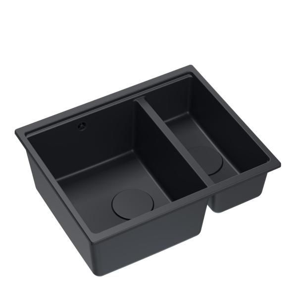 Quadri Newport II granite black inset and undermount sink 1,5-bowl 555x460mm  with stainless steel manual siphon 1208957861