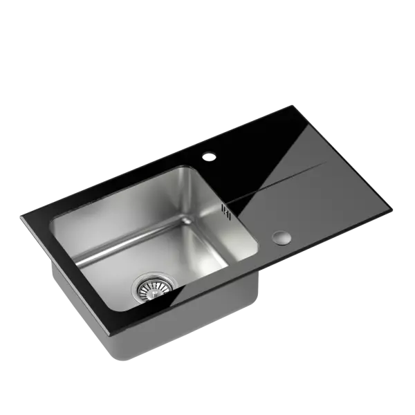 Quadri Glazz surface mounted stainless steel sink with black glass drainer reversible 77x44 1208957862