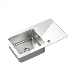 Quadri Glazz surface mounted stainless steel sink with white glass drainer reversible 77x44 1208957863