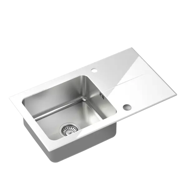 Quadri Glazz surface mounted stainless steel sink with white glass drainer reversible 77x44 1208957863