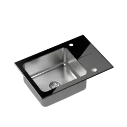 Quadri Glazz inset stainless steel sink with black glass drainer 64x44 reversible 1208957864