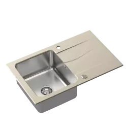 Quadri Fusion inset stainless steel sink with beige granite drainer 78x48 reversible 1208957870