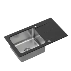 Quadri Fusion inset stainless steel sink with onyx granite drainer 78x44 reversible 1208957871