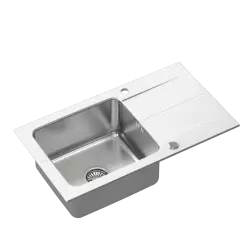 Quadri Fusion inset stainless steel sink with white granite drainer 78x44 reversible 1208957872