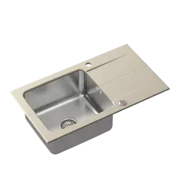 Quadri Fusion inset stainless steel sink with beige granite drainer 78x44 reversible 1208957874