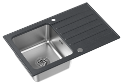 Quadri Fusion built-in stainless steel sink with black granite drainer 78x48 reversible 1208957875