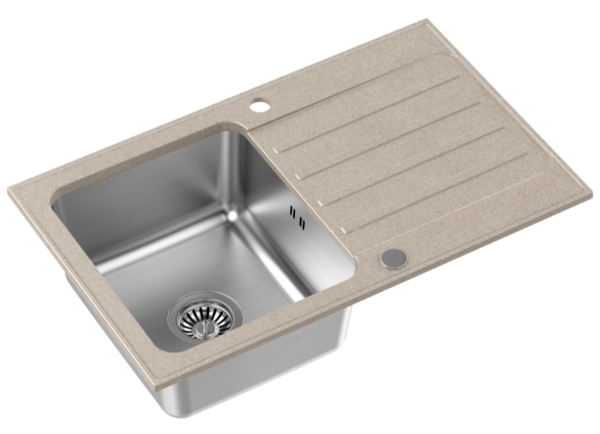 Quadri Fusion inset stainless steel sink with beige granite drainer 78x48 reversible 1208957878