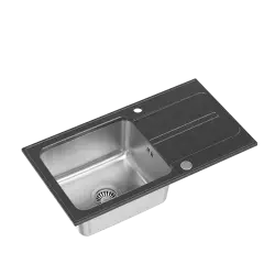 Quadri Fusion inset stainless steel sink with black-dotted granite drainer 78x43 reversible 1208957879