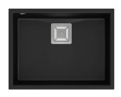 Quadri Quadrangle black undermount granite sink with save space siphon 55x42cm 1208957885