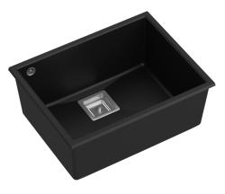 Quadri Quadrangle black undermount granite sink with save space siphon 55x42cm 1208957885