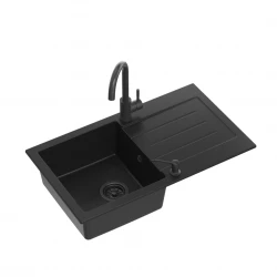 Quadri Kendal black inset sink with drainer, faucet and liquid dispenser 77x44 1208957888