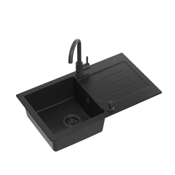 Quadri Kendal black inset sink with drainer, faucet and liquid dispenser 77x44 1208957888