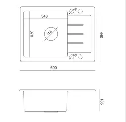 Quadri Kendal black inset sink with drainer, faucet and liquid dispenser 60x44 1208957889