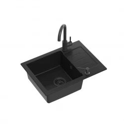 Quadri Kendal black inset sink with drainer, faucet and liquid dispenser 60x44 1208957889