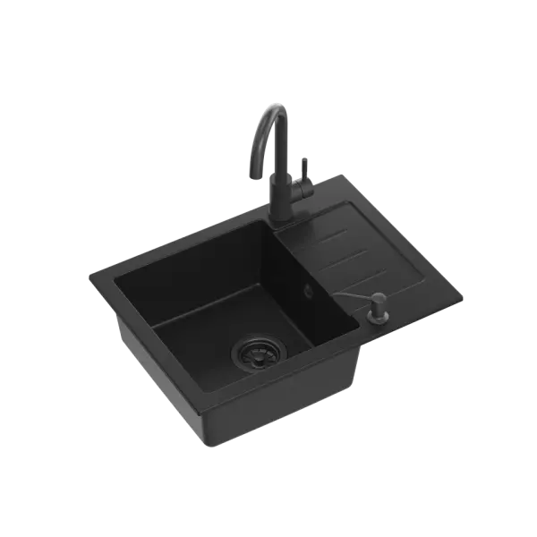 Quadri Kendal black inset sink with drainer, faucet and liquid dispenser 60x44 1208957889