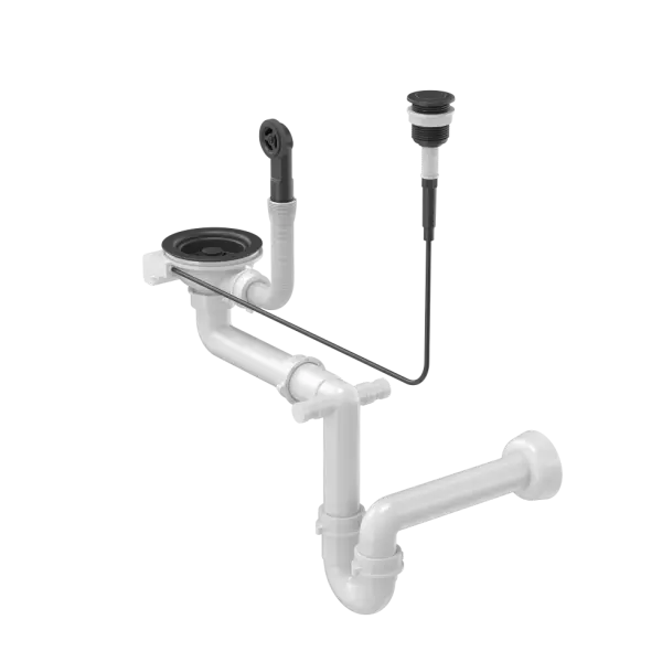 Quadri drain set sink incl. overflow and push to open button with 1-bowl siphon black 1208957897