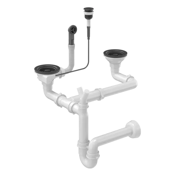 Quadri drain set sink push to open knob with 2-bowl siphon black 1208957898