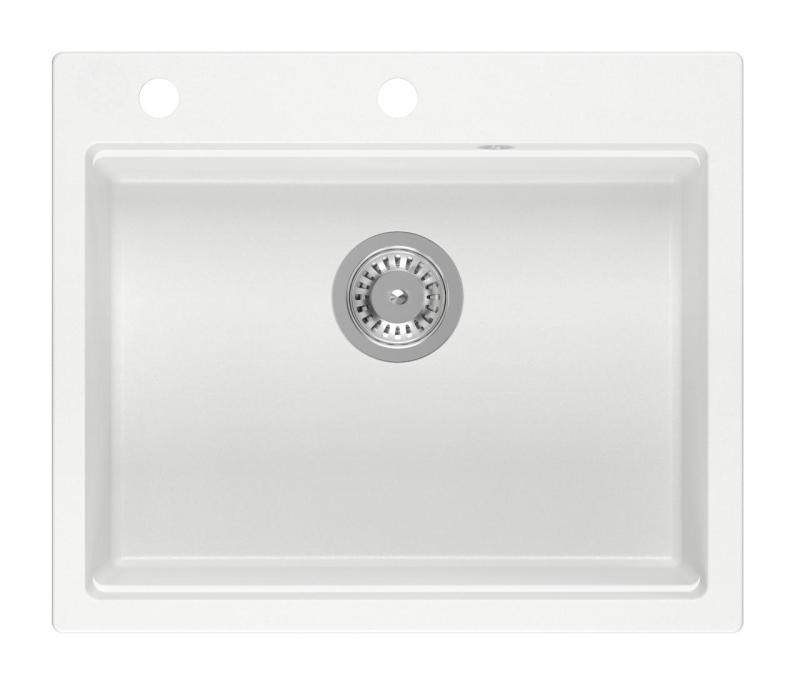 Quadri Durham white granite built-in sink 595x500 with soap dispenser, cutting board, roll mat, insert sink, and roll mat 1208957903