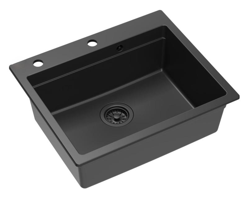 Quadri Durham black granite built-in sink 595x500 with soap dispenser, cutting board, insert sink and roll mat 1208957904