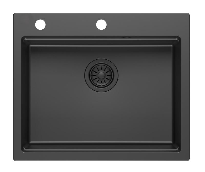 Quadri Durham black granite built-in sink 595x500 with soap dispenser, cutting board, insert sink and roll mat 1208957904