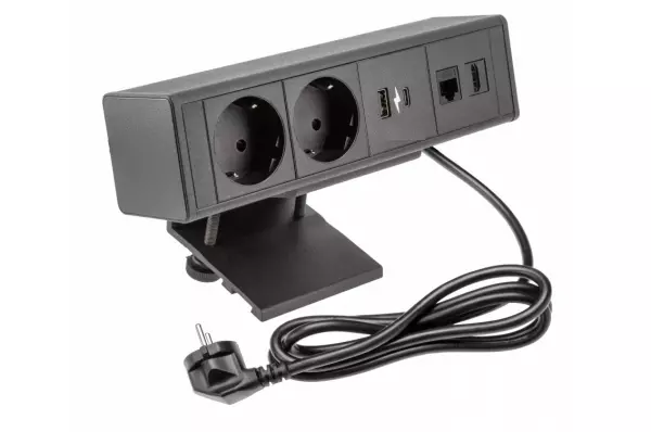 Indux Desk BAR 2x side earthing Socket with 1xUSB A, 1xUSB C, 1xRJ45 and 1xHDMI black 1208957922