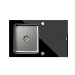 Quadri Glazz inset stainless steel sink with black glass drainer 78x50 reversible 1208957934