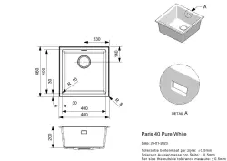 Reginox Paris 40 Regi-granite sink white 40x40 inset with roll mat and stainless steel push button R36679