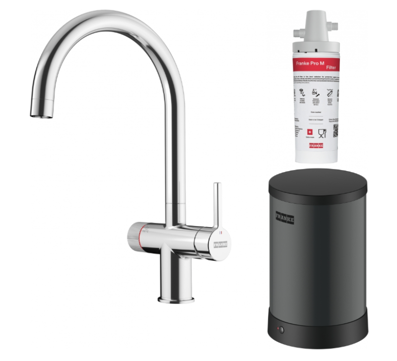 Franke Maris Water Hub 4L Boiler 3-in-1 with Twist Mechanical Boiling Water Tap Chrome with Water Hub Mixer Set 1208957940