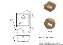 Reginox Paris 40 Regi-granite sink cafe 40x40 cm inset with roll mat and stainless steel push buttonR36686