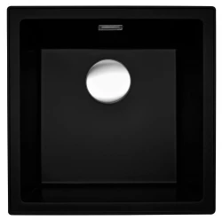 Reginox Paris 40 Regi-granite sink black 40x40 cm inset with roll mat and stainless steel push button R36709