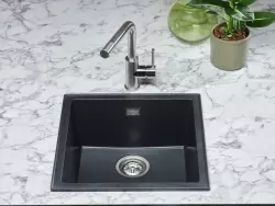 Reginox Paris 40 Regi-granite sink anthracite 40x40 cm inset with roll mat and stainless steel push button R36716