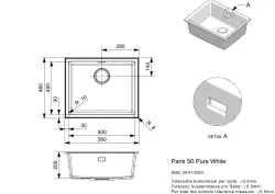 Reginox Paris 50 Regi-granite sink white 50x40 cm inset with roll mat and stainless steel push button R36723