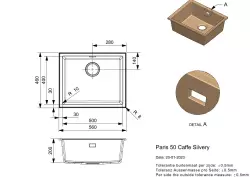 Reginox Paris 50 Regi-granite sink cafe 50x40 cm inset with roll mat and stainless steel push button R36730