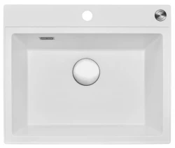 Reginox Paris 54 Regi-granite sink white 60x50 cm inset with tap hole, roll mat and stainless steel push button R36778