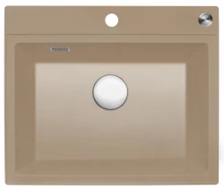 Reginox Paris 54 Regi-granite sink cafe 60x50 cm inset with tap hole, roll mat and stainless steel push button R36785