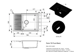 Reginox Paris 78 Regi-granite sink pure black 78x50 cm inset reversible with tap hole, roll mat and stainless steel push button R36853