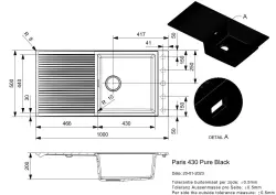 Reginox Paris 430 Regi-granite inset sink black 100x50 cm reversible with tap hole, roll mat and stainless steel push button R36907