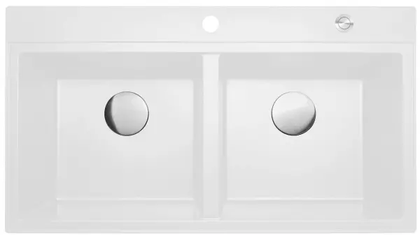 Reginox Paris 20 Regi-granite double white kitchen sink 90x50 cm inset with roll mat and stainless steel push button R36921