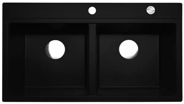 Reginox Paris 20 Regi-granite double black kitchen sink 90x50 cm inset with roll mat and stainless steel push button R36952