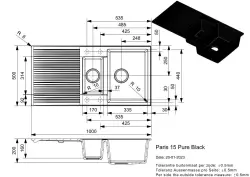 Reginox Paris 15 Regi-granite 1.5 black kitchen sink 100x50 cm inset with roll mat and stainless steel push button R37003