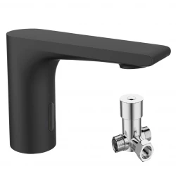 Aquadesign Sensor basin tap with water mixing valve battery operated or mains powered black 1208958190