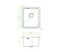 Aquadesign R25 steel top-mounted, undermount and flush-mounted sink inox with save space siphon 34x40cm 1208958201