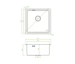 Aquadesign R25 steel top-mounted, undermount and flush-mounted sink stainless steel 40x40cm 1208958206