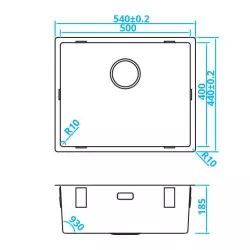 CARESSI Basic Line stainless steel sink 50x40 with modern integrated plug CABLPP50R10