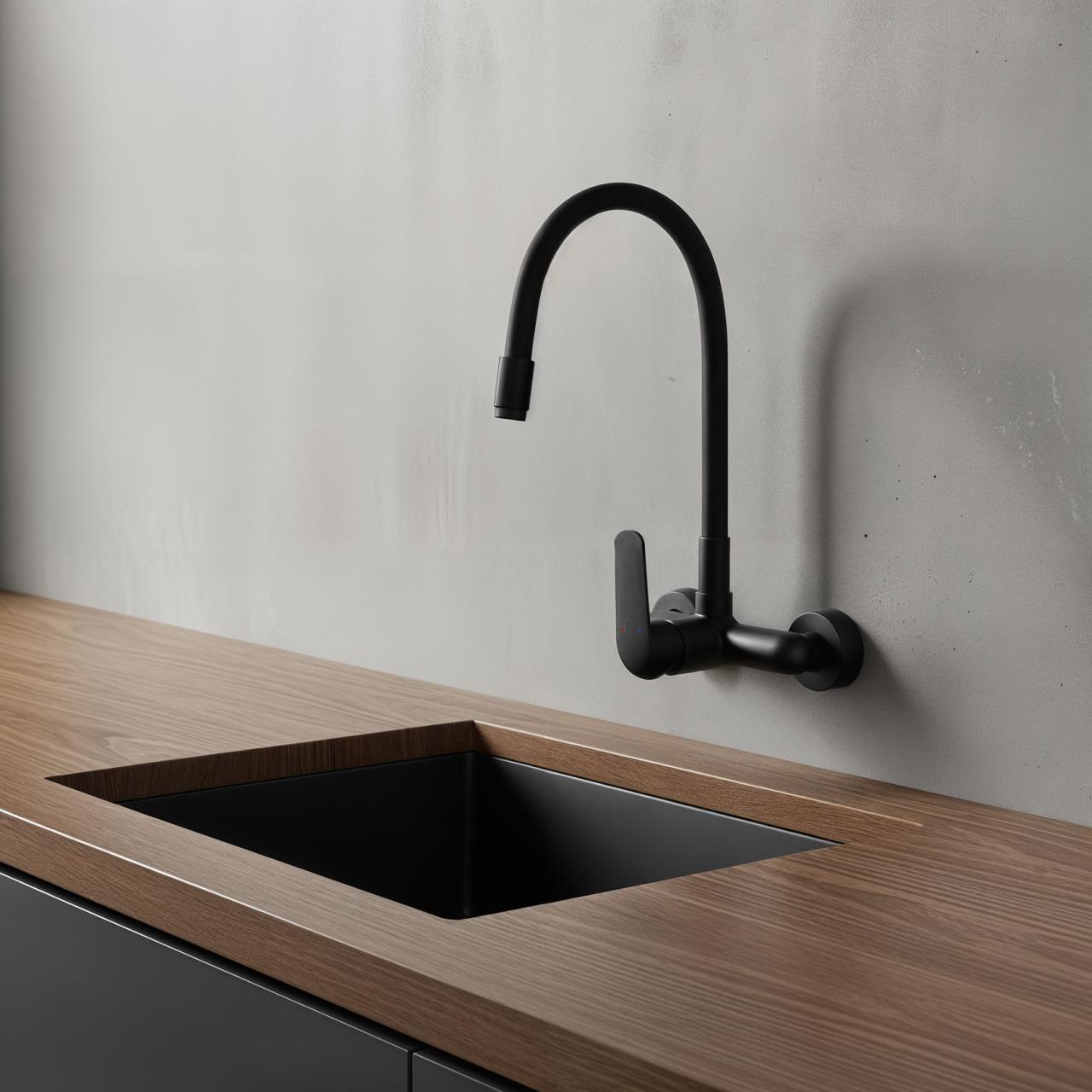 Aquatrimo Chopin wall-mounted faucet with high flexible spout matte black 21CP8462SW - Productafbeelding 2